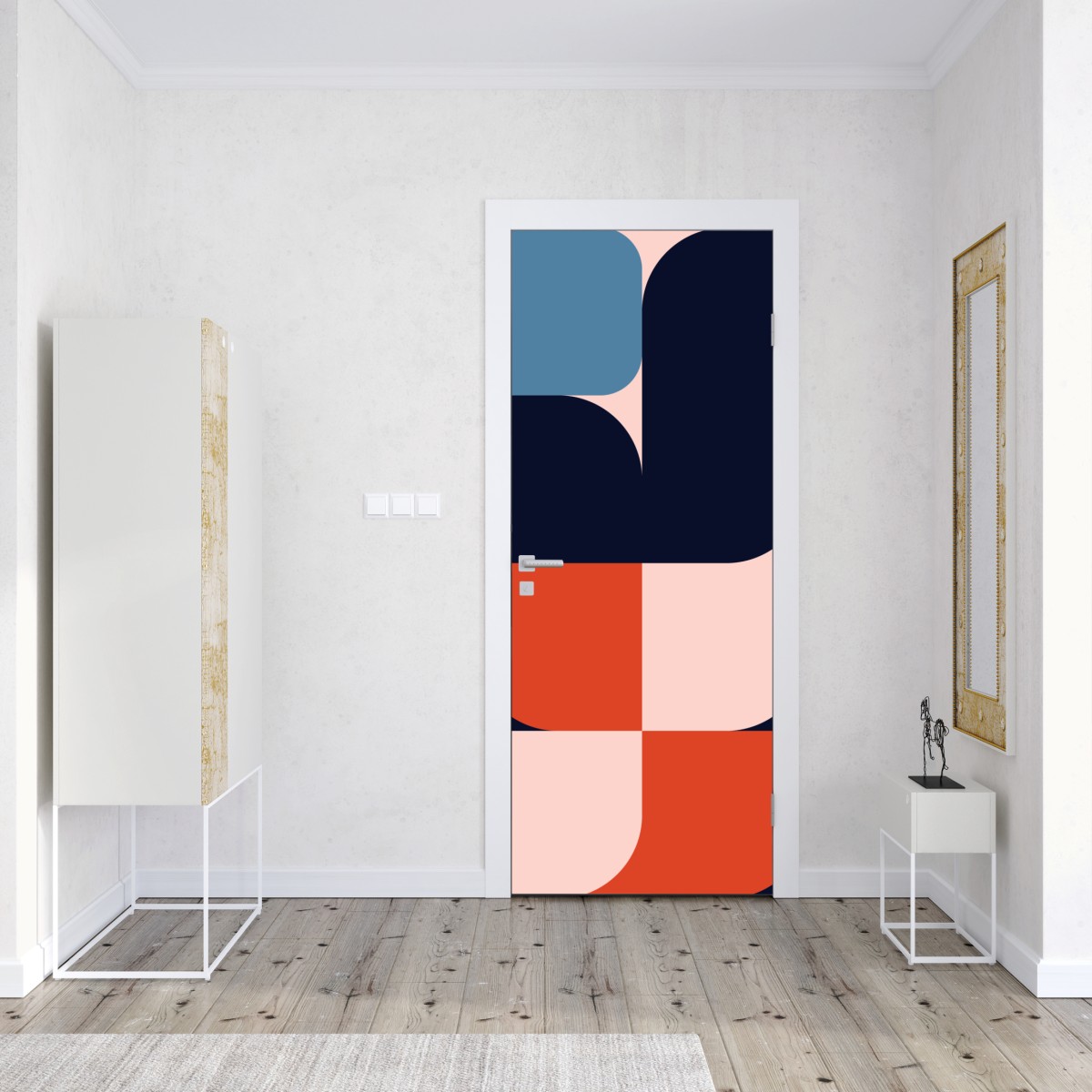 Naklejka na drzwi odważny geometryczny wzór retro – Wallissimo® Naklejka na drzwi odważny geometryczny wzór retro – Wallissimo®