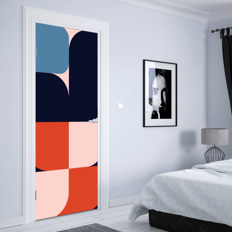 Naklejka na drzwi odważny geometryczny wzór retro – Wallissimo® Naklejka na drzwi odważny geometryczny wzór retro – Wallissimo®