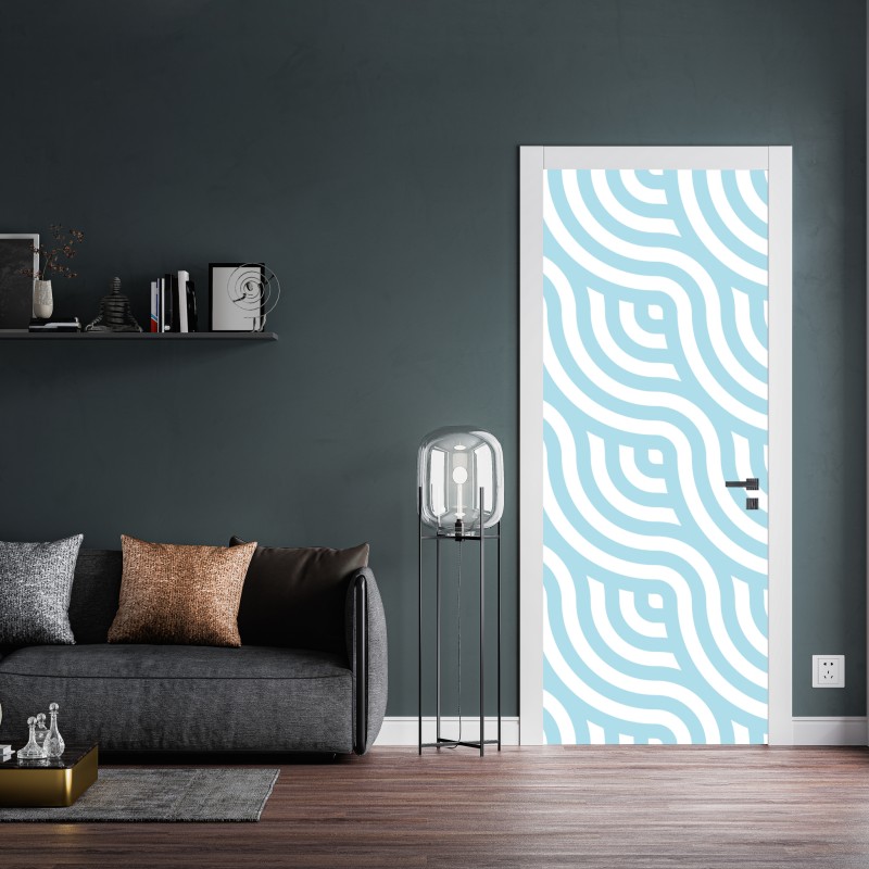 Naklejka na drzwi miękki turkusowy geometryczny wzór fal – Wallissimo® Naklejka na drzwi miękki turkusowy geometryczny wzór fal – Wallissimo®