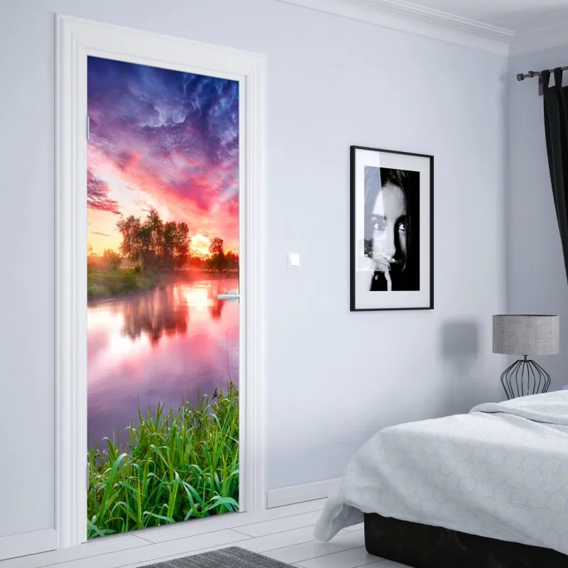 Naklejka na drzwi neonowa marmurkowa grafika abstrakcyjna – Wallissimo®