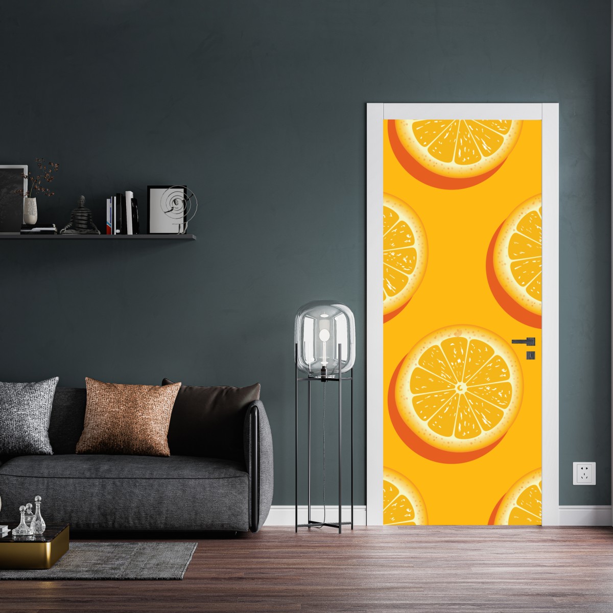 Naklejka na drzwi żywy wzór plasterków pomarańczy – Wallissimo® Naklejka na drzwi żywy wzór plasterków pomarańczy – Wallissimo®