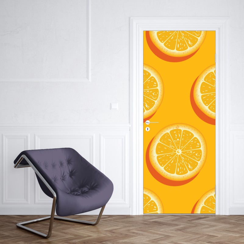Naklejka na drzwi żywy wzór plasterków pomarańczy – Wallissimo® Naklejka na drzwi żywy wzór plasterków pomarańczy – Wallissimo®