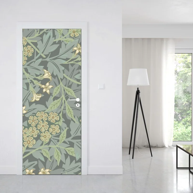 Naklejka na drzwi wzór damaskowy w odcieniach złota i granatu – Wallissimo®