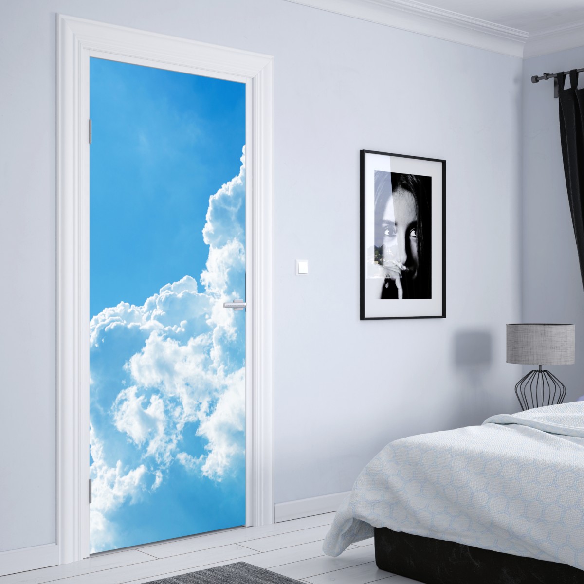 Naklejka na drzwi delikatne niebo z puszystymi chmurami – Wallissimo® Naklejka na drzwi delikatne niebo z puszystymi chmurami – Wallissimo®