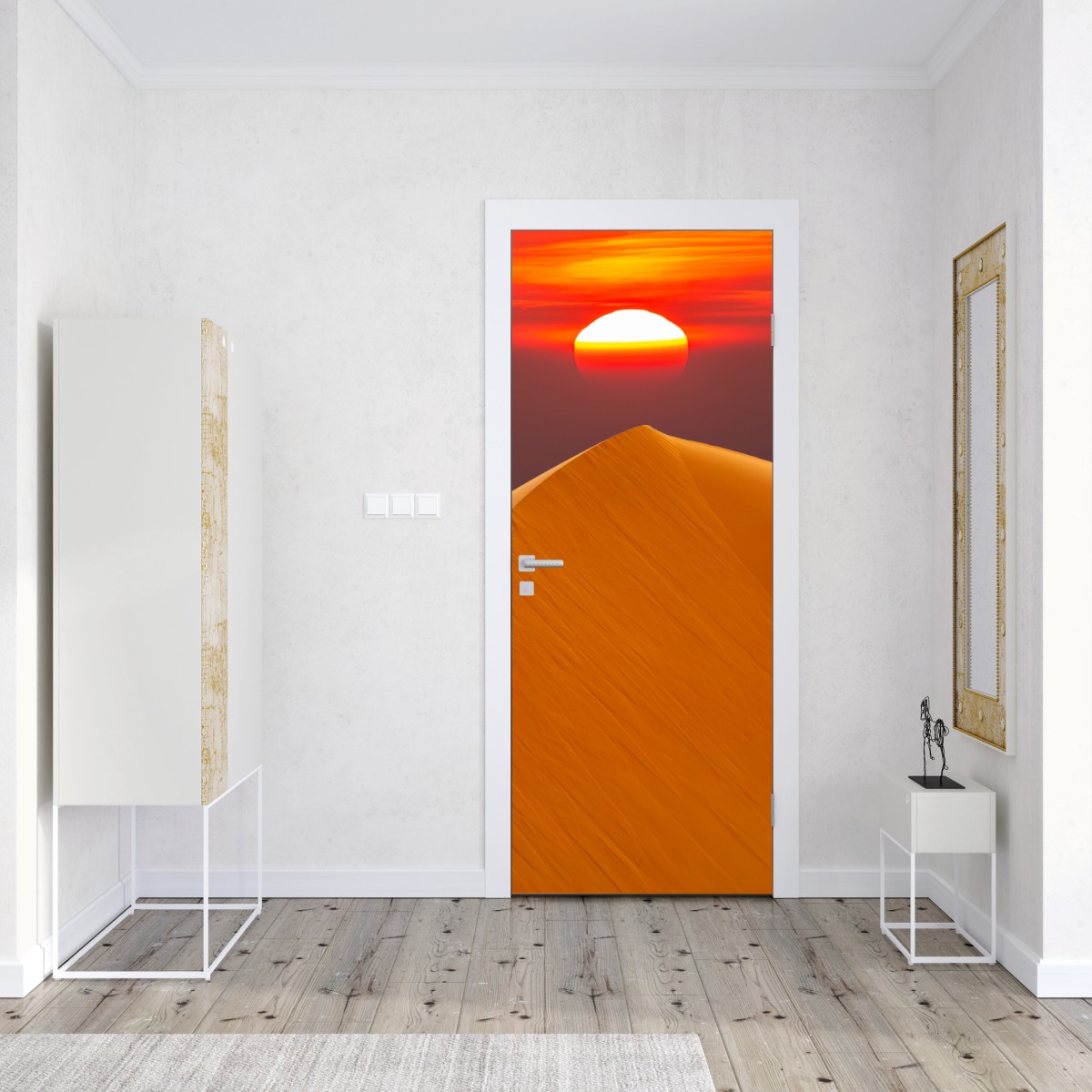 Naklejka na drzwi złoty zachód słońca nad wydmami pustyni – Wallissimo® Naklejka na drzwi złoty zachód słońca nad wydmami pustyni – Wallissimo®
