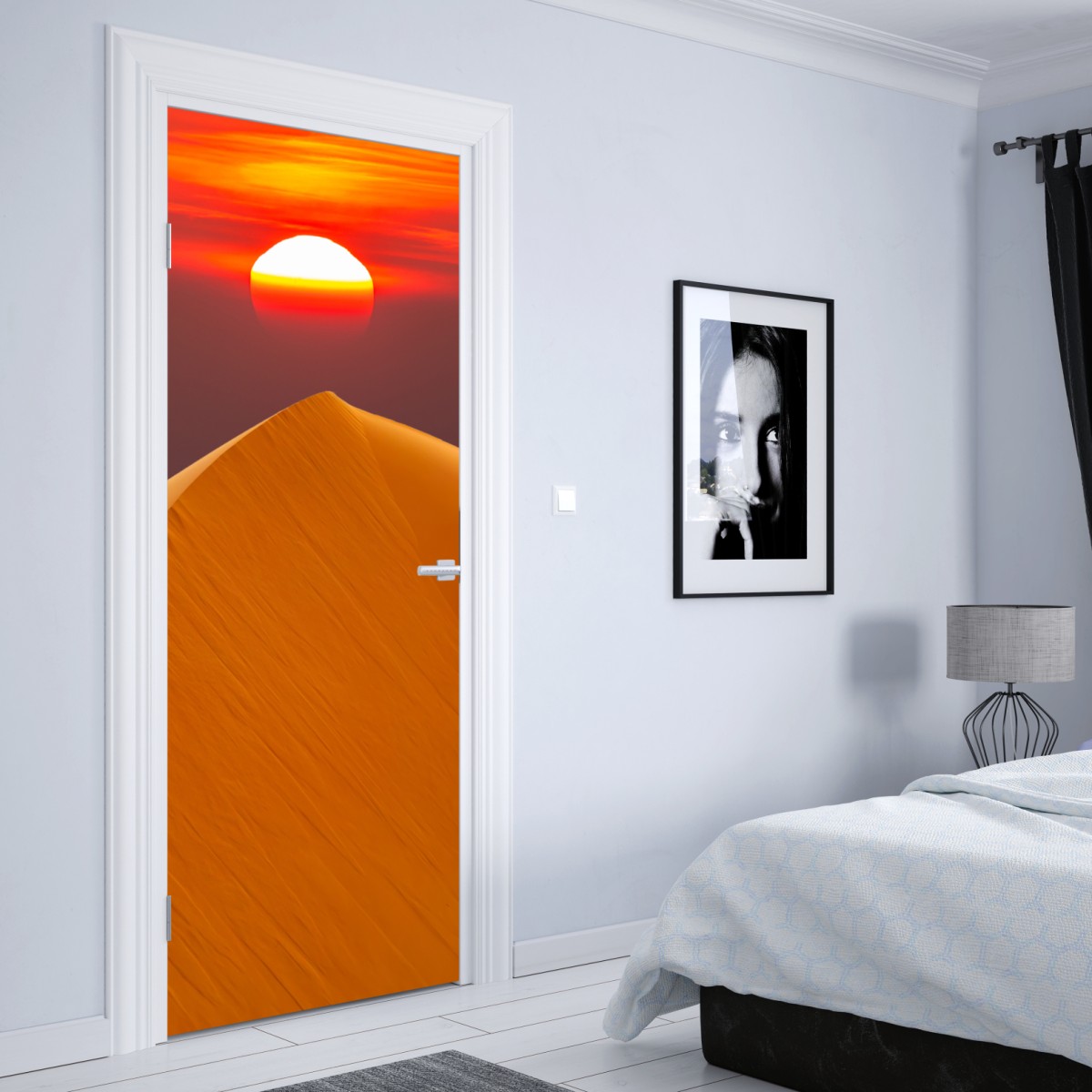 Naklejka na drzwi złoty zachód słońca nad wydmami pustyni – Wallissimo® Naklejka na drzwi złoty zachód słońca nad wydmami pustyni – Wallissimo®