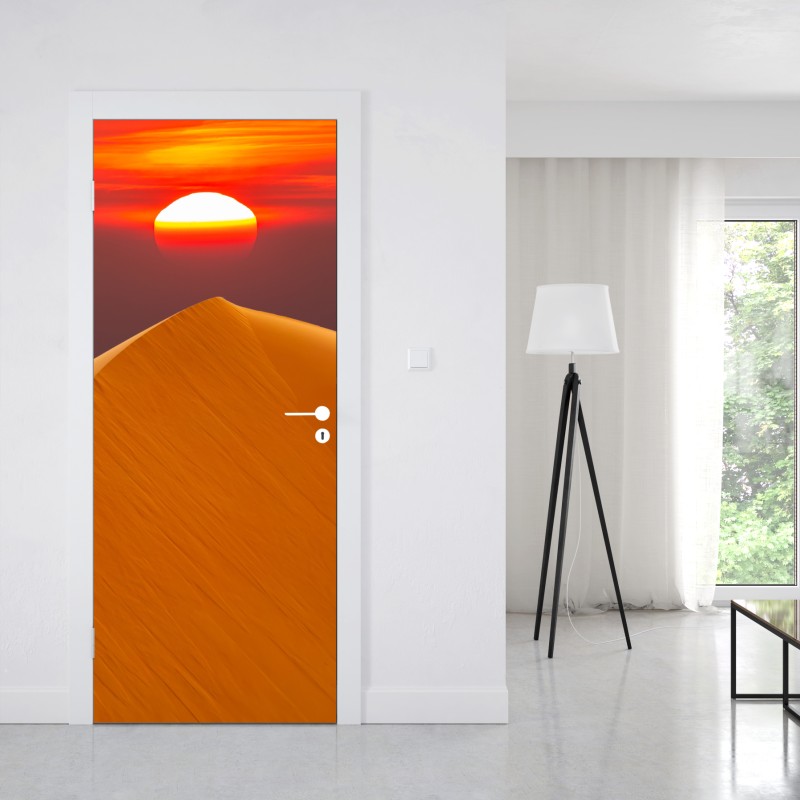 Naklejka na drzwi złoty zachód słońca nad wydmami pustyni – Wallissimo® Naklejka na drzwi złoty zachód słońca nad wydmami pustyni – Wallissimo®