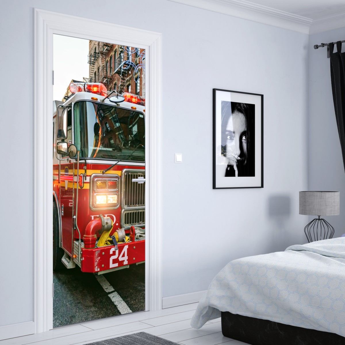 Naklejka na drzwi wozy strażackie na ulicy Manhattan, Nowy Jork – Wallissimo® Naklejka na drzwi wozy strażackie na ulicy Manhattan, Nowy Jork – Wallissimo®