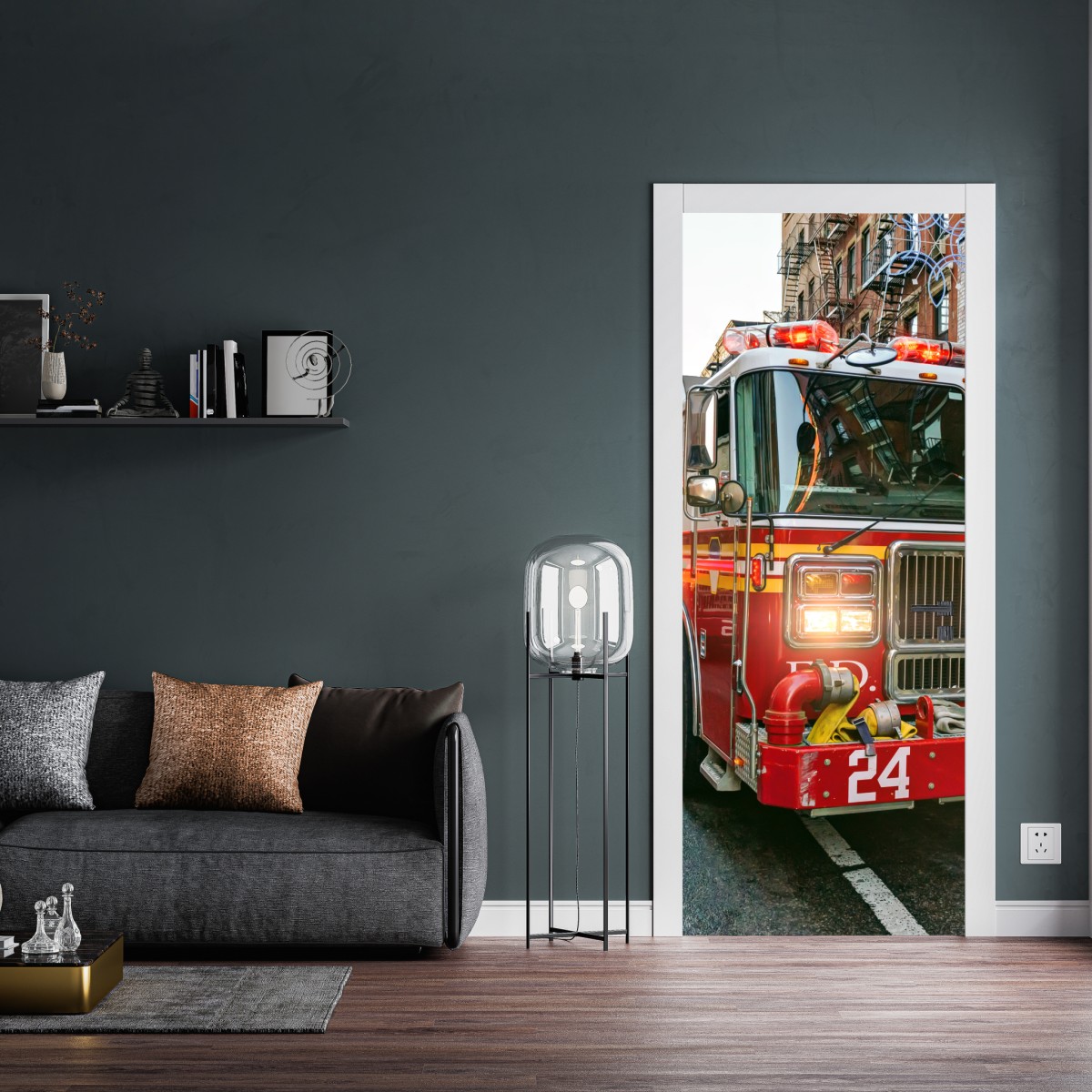 Naklejka na drzwi wozy strażackie na ulicy Manhattan, Nowy Jork – Wallissimo® Naklejka na drzwi wozy strażackie na ulicy Manhattan, Nowy Jork – Wallissimo®