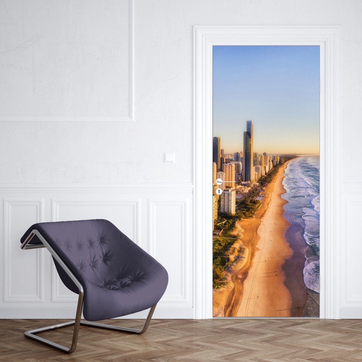 Naklejka na drzwi wschód słońca nad Surfers Paradise – Wallissimo® Naklejka na drzwi wschód słońca nad Surfers Paradise – Wallissimo®
