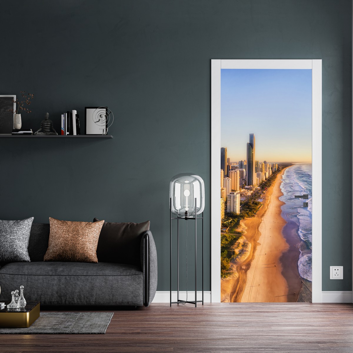 Naklejka na drzwi wschód słońca nad Surfers Paradise – Wallissimo® Naklejka na drzwi wschód słońca nad Surfers Paradise – Wallissimo®