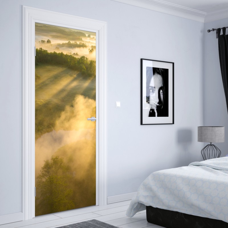 Naklejka na drzwi mchowe kamienne schody do mglistego lasu – Wallissimo®