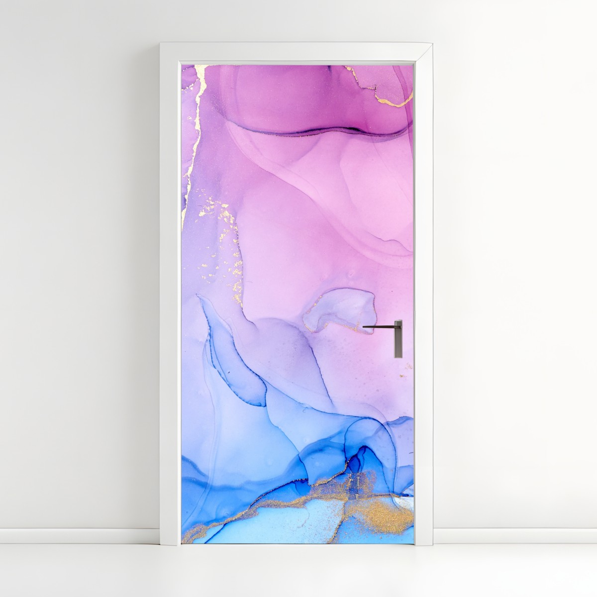 Door sticker pink and blue marble fluid abstract