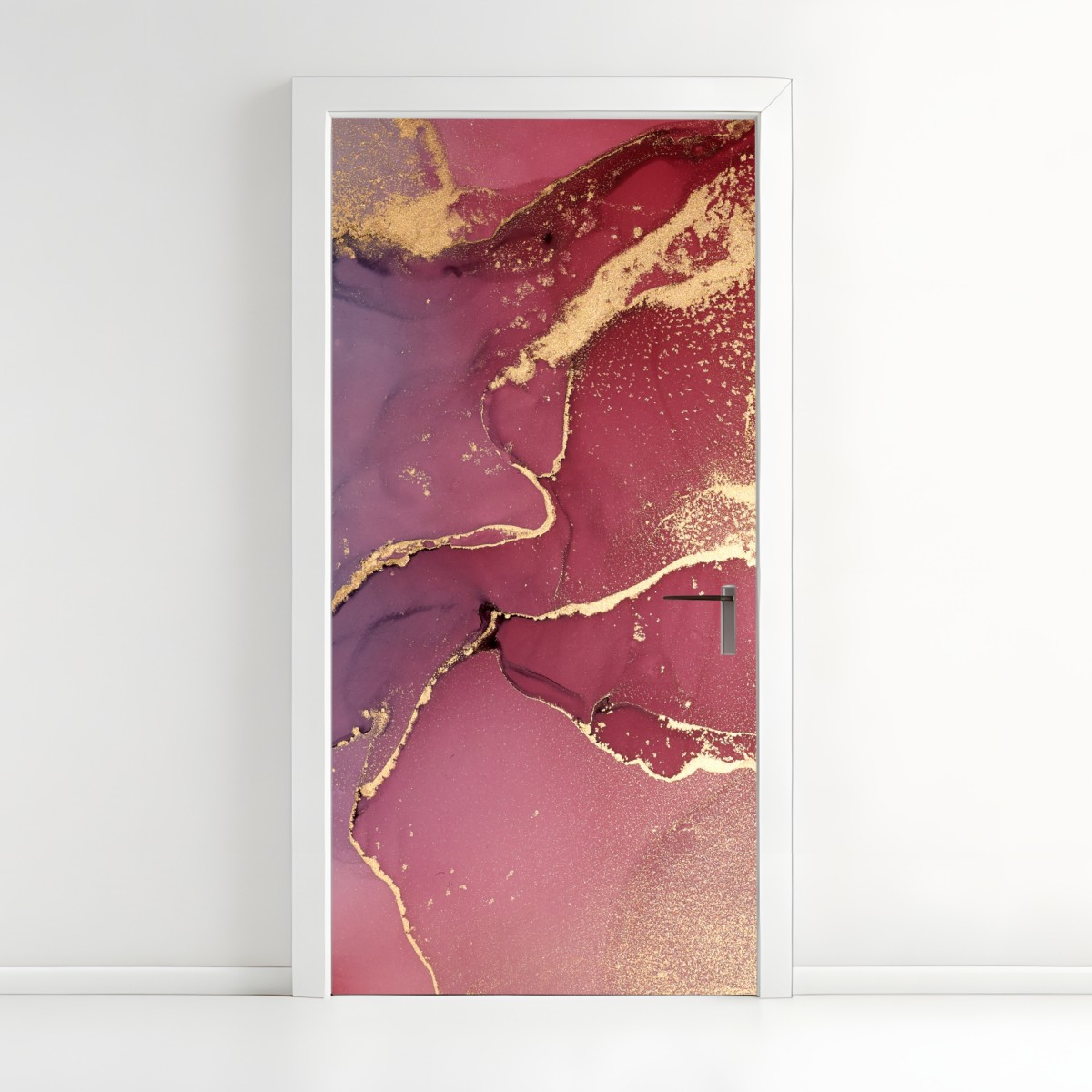 Door sticker abstract purple and turquoise marble art with gold veins