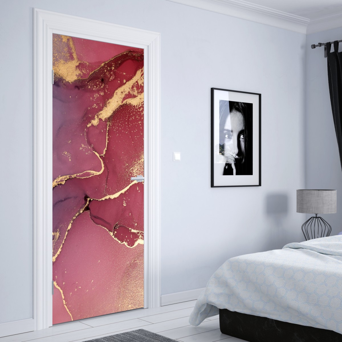 Naklejka na drzwi abstrakcyjne marmurowe tło w odcieniach turkusu i fioletu ze złotem – Wallissimo® Naklejka na drzwi abstrakcyjne marmurowe tło w odcieniach turkusu i fioletu ze złotem – Wallissimo®