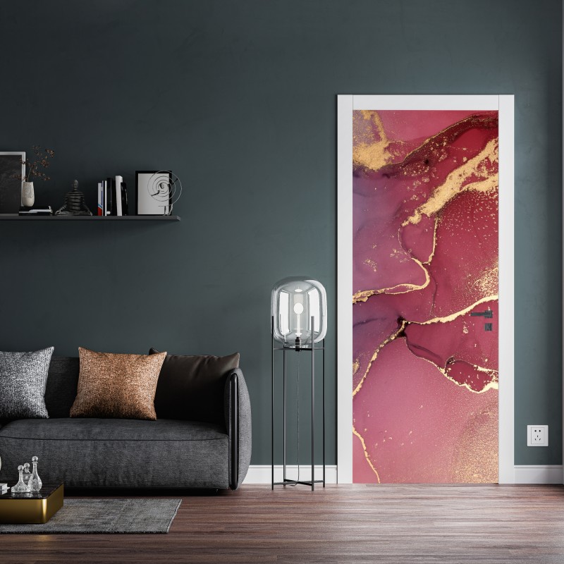 Naklejka na drzwi abstrakcyjne marmurowe tło w odcieniach turkusu i fioletu ze złotem – Wallissimo® Naklejka na drzwi abstrakcyjne marmurowe tło w odcieniach turkusu i fioletu ze złotem – Wallissimo®