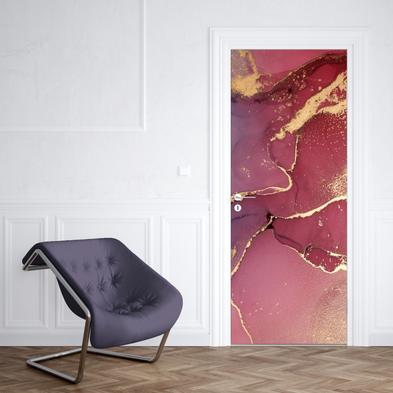 Naklejka na drzwi abstrakcyjne marmurowe tło w odcieniach turkusu i fioletu ze złotem – Wallissimo® Naklejka na drzwi abstrakcyjne marmurowe tło w odcieniach turkusu i fioletu ze złotem – Wallissimo®