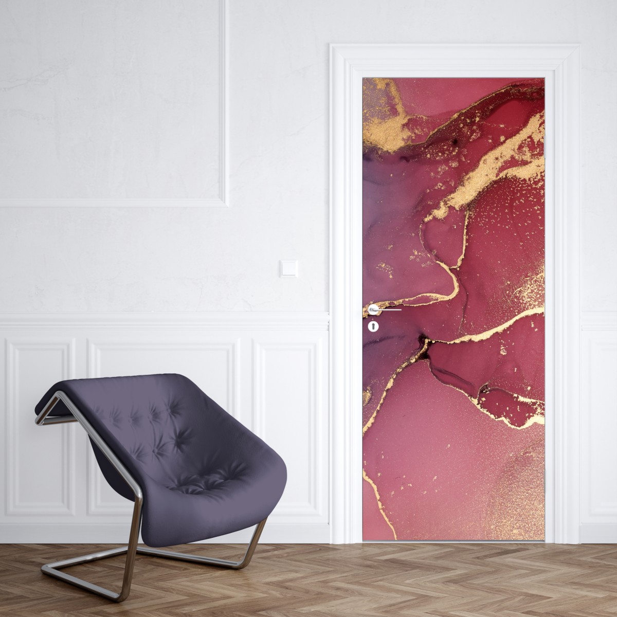 Naklejka na drzwi abstrakcyjne marmurowe tło w odcieniach turkusu i fioletu ze złotem – Wallissimo® Naklejka na drzwi abstrakcyjne marmurowe tło w odcieniach turkusu i fioletu ze złotem – Wallissimo®