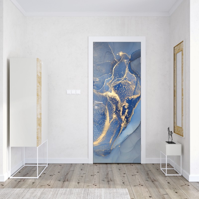 Naklejka na drzwi oceaniczny niebieski marmur ze złotymi żyłkami – Wallissimo® Naklejka na drzwi oceaniczny niebieski marmur ze złotymi żyłkami – Wallissimo®