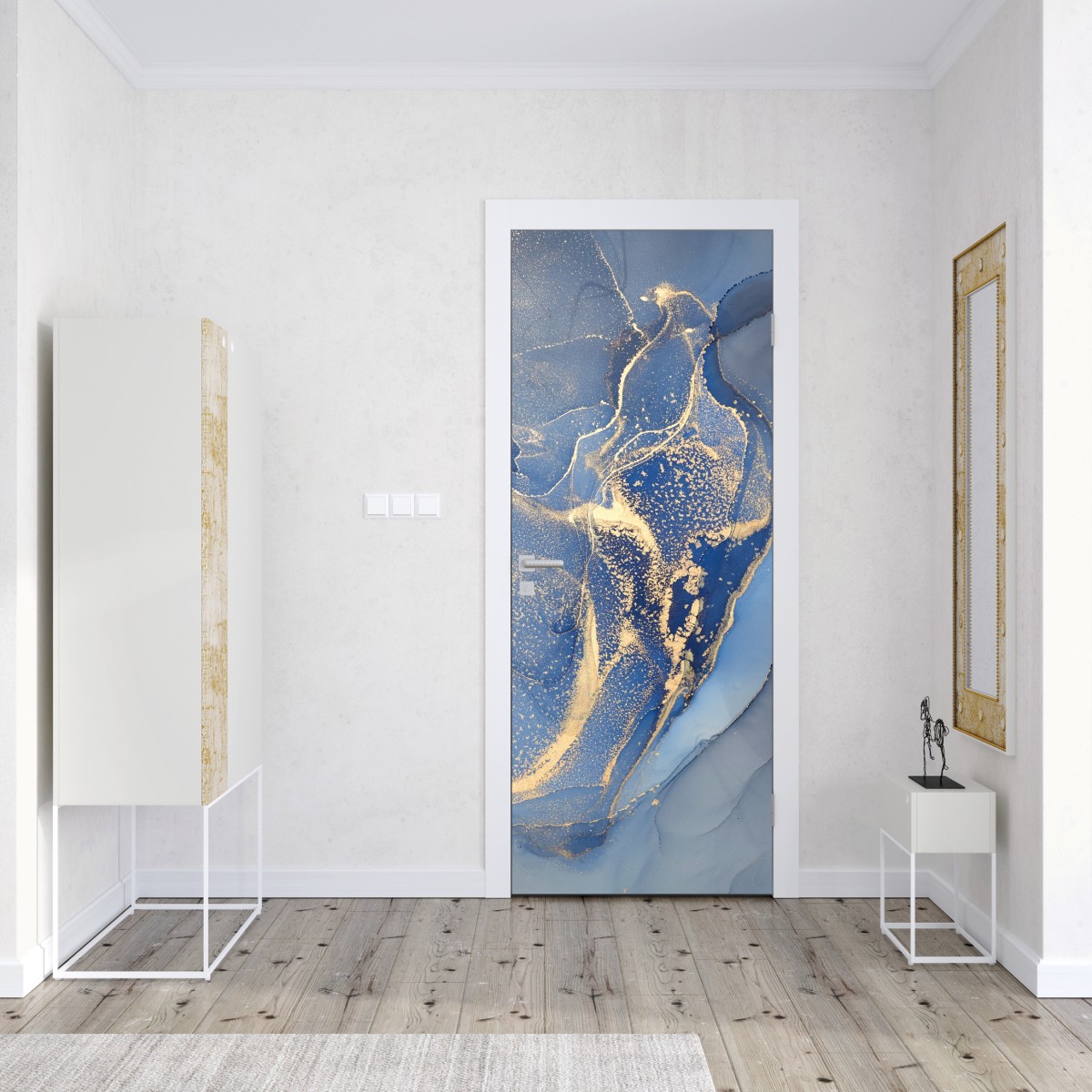 Naklejka na drzwi oceaniczny niebieski marmur ze złotymi żyłkami – Wallissimo® Naklejka na drzwi oceaniczny niebieski marmur ze złotymi żyłkami – Wallissimo®