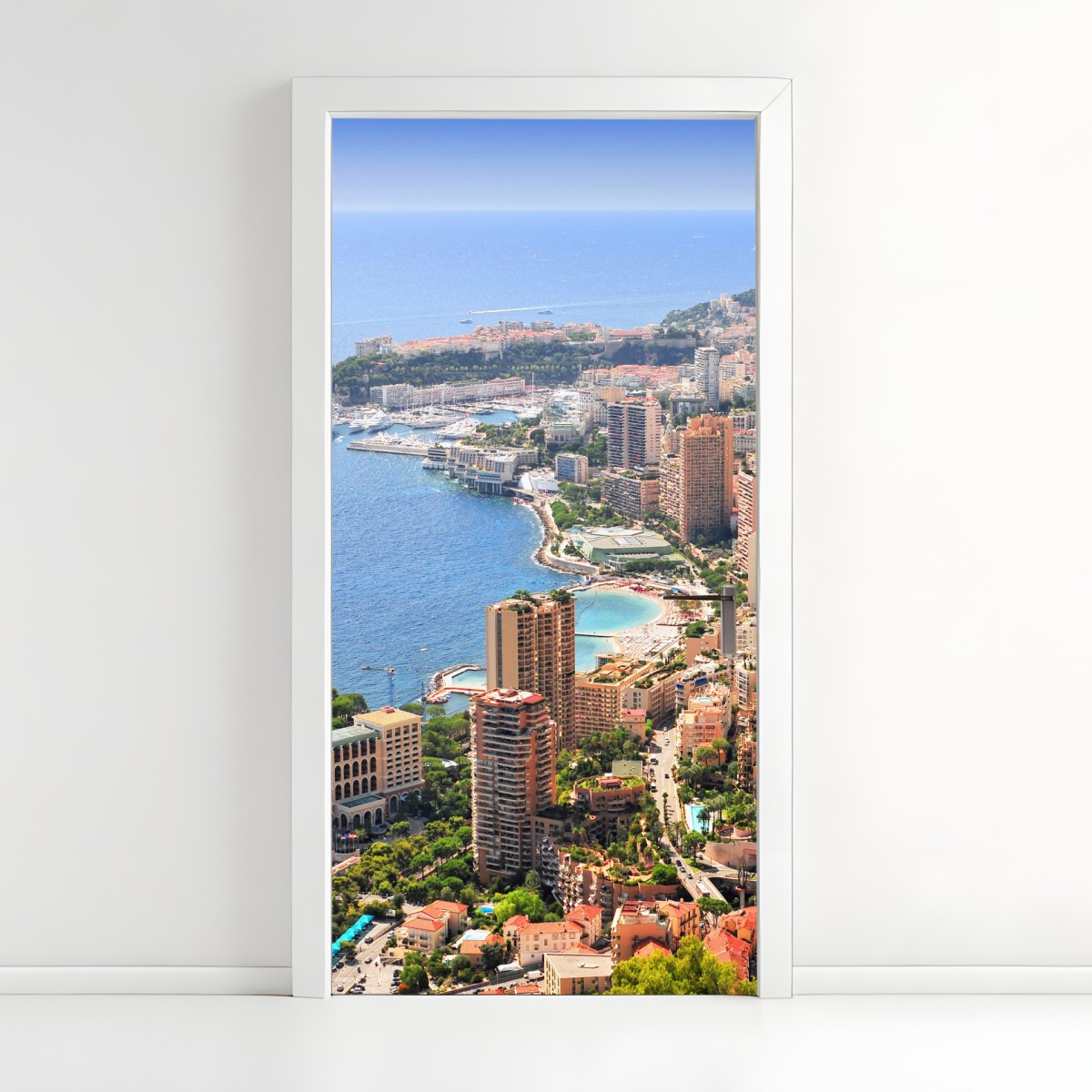 Door sticker sunlit mediterranean city skyline
