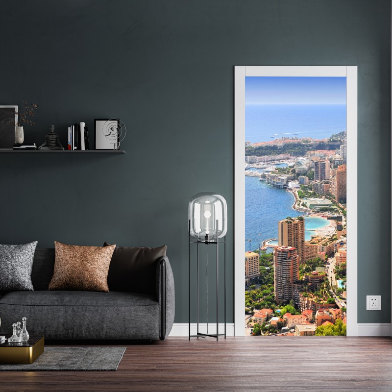 Naklejka na drzwi słoneczna panorama nadmorskiego miasta – Wallissimo® Naklejka na drzwi słoneczna panorama nadmorskiego miasta – Wallissimo®