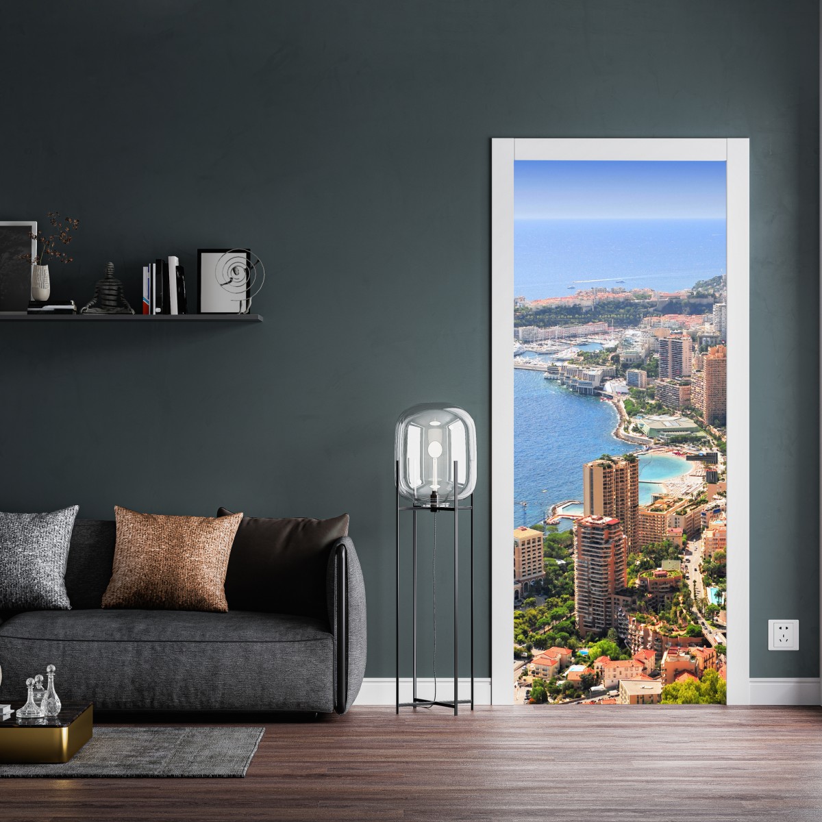 Naklejka na drzwi słoneczna panorama nadmorskiego miasta – Wallissimo® Naklejka na drzwi słoneczna panorama nadmorskiego miasta – Wallissimo®