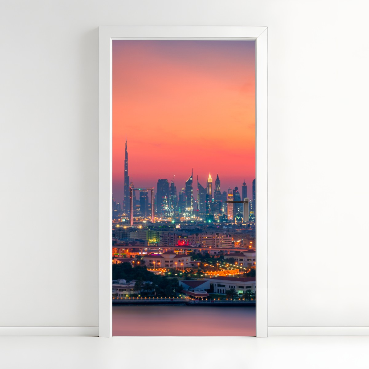 Door sticker Dubai skyline at sunset