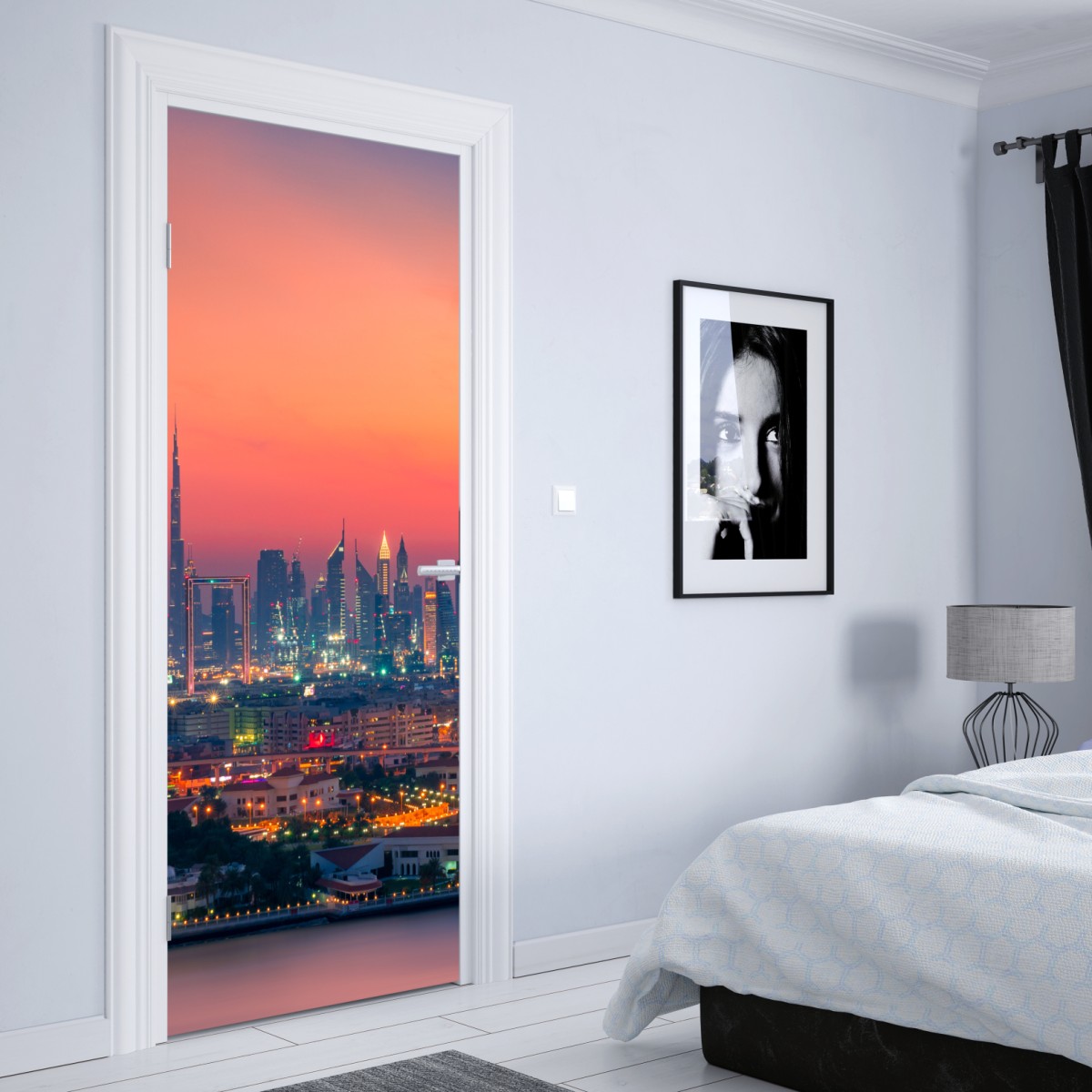 Naklejka na drzwi panorama Dubaju o zachodzie słońca – Wallissimo® Naklejka na drzwi panorama Dubaju o zachodzie słońca – Wallissimo®