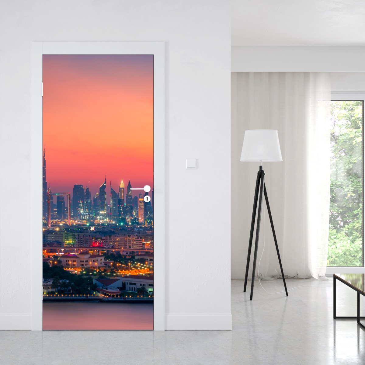 Naklejka na drzwi panorama Dubaju o zachodzie słońca – Wallissimo® Naklejka na drzwi panorama Dubaju o zachodzie słońca – Wallissimo®