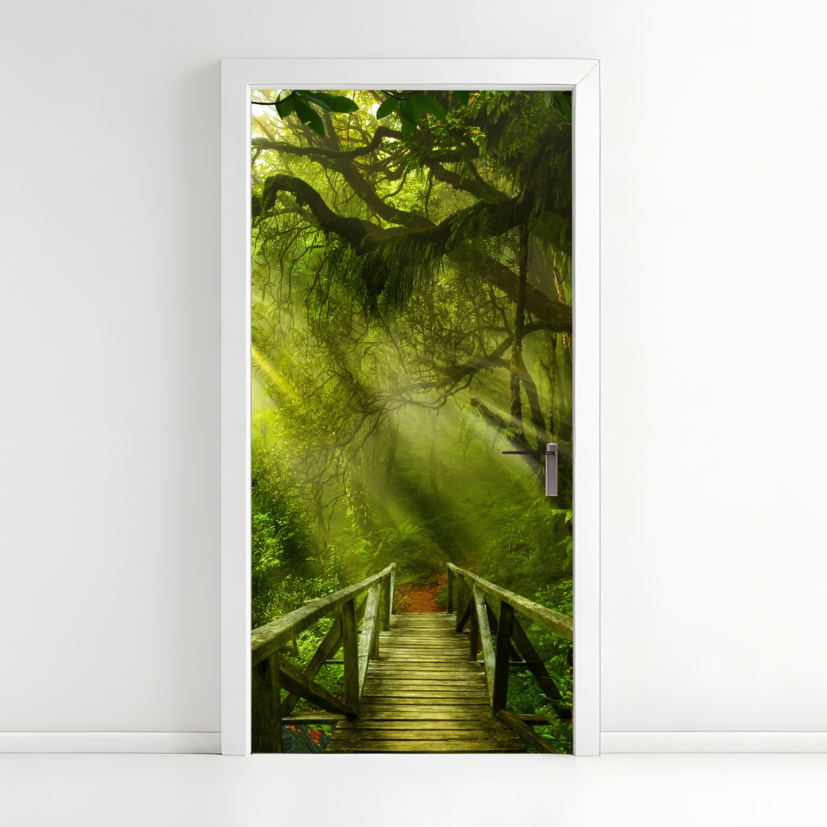 Door sticker sunlit forest pathway
