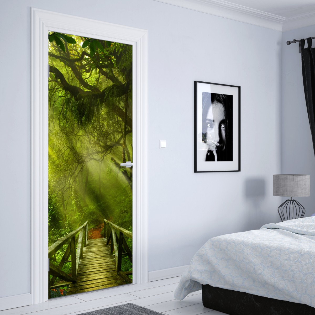 Naklejka na drzwi słoneczna leśna ścieżka – Wallissimo® Naklejka na drzwi słoneczna leśna ścieżka – Wallissimo®