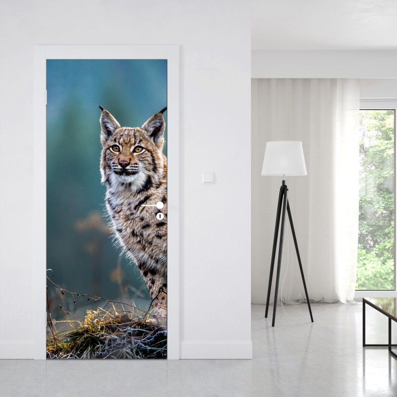 Naklejka na drzwi intensywny żółty rozbryzg farby na czarnym tle – Wallissimo®