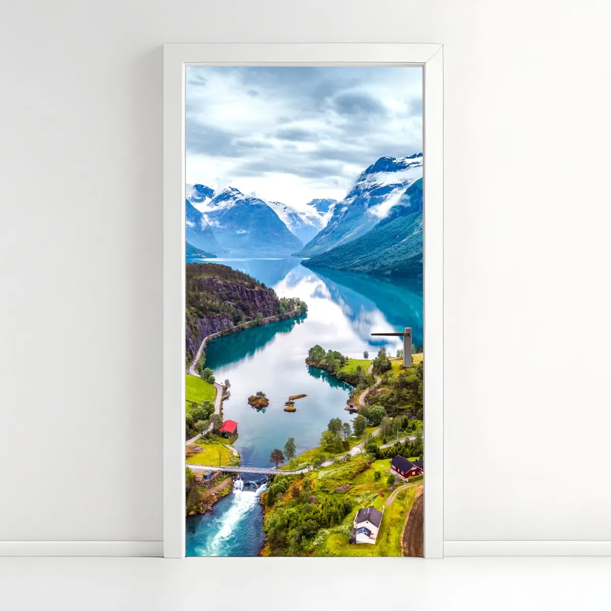 Naklejka na drzwi Norwegia fjord z lotu ptaka – Wallissimo® Naklejka na drzwi Norwegia fjord z lotu ptaka – Wallissimo®