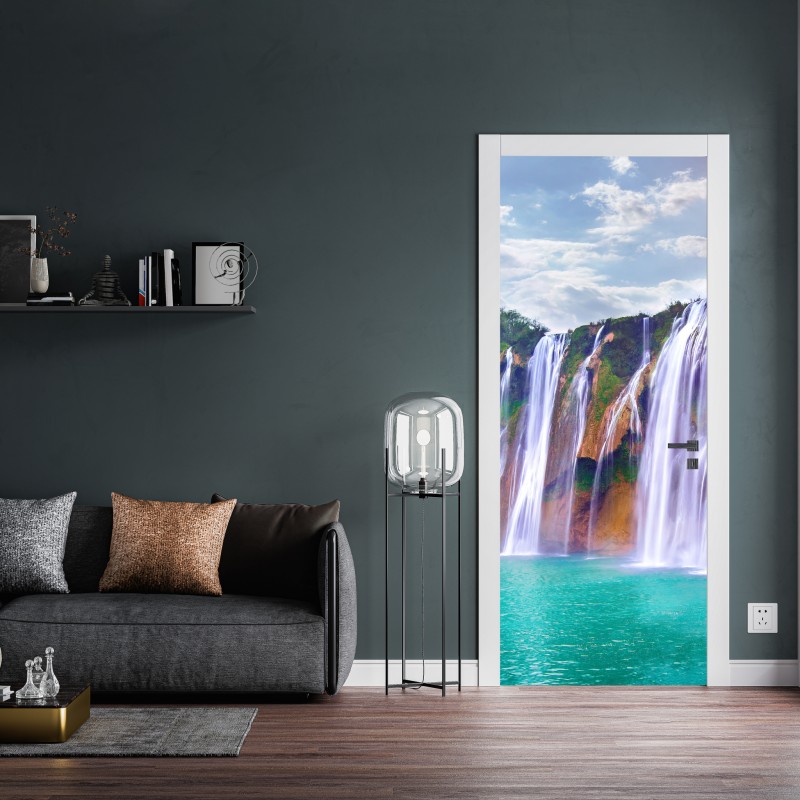 Naklejka na drzwi słoneczna leśna ścieżka – Wallissimo®