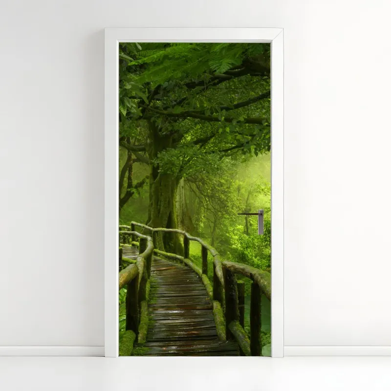 Naklejka na drzwi złoty wzór liści na białym tle – Wallissimo®