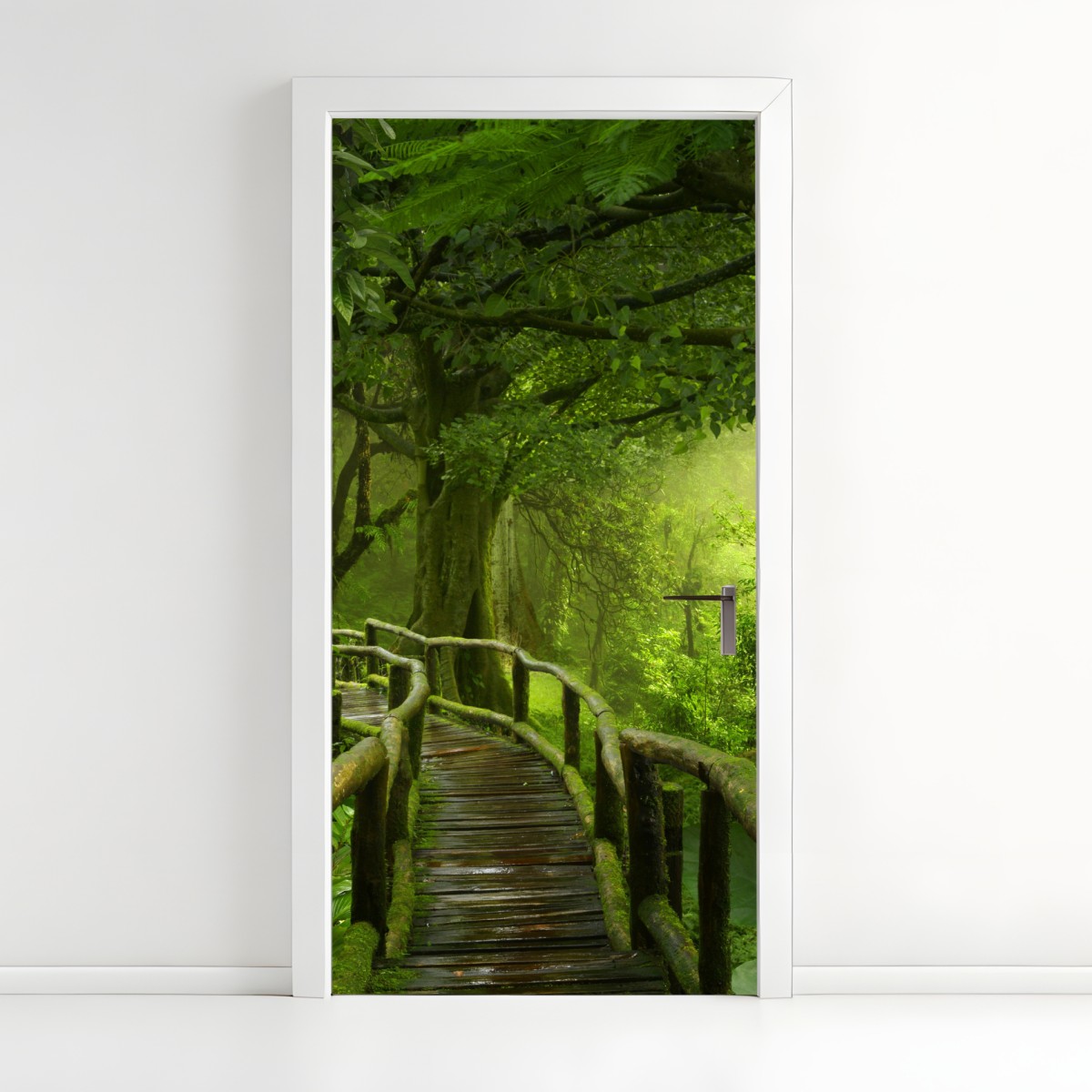 Door sticker misty tropical jungle boardwalk