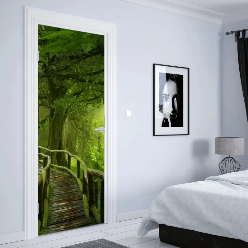 Naklejka na drzwi złoty wzór liści na białym tle – Wallissimo®