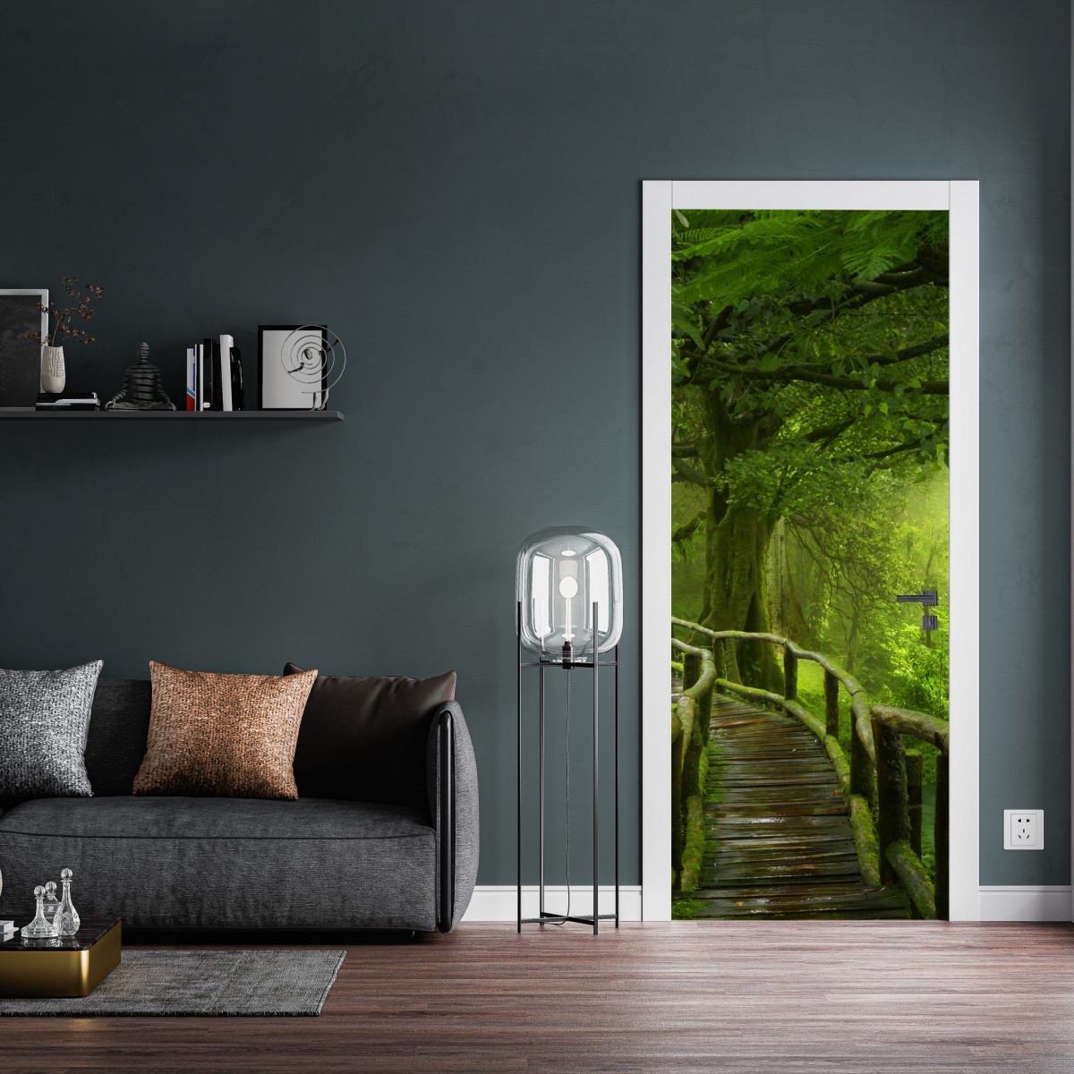 Naklejka na drzwi mglista kładka w tropikalnej dżungli – Wallissimo® Naklejka na drzwi mglista kładka w tropikalnej dżungli – Wallissimo®