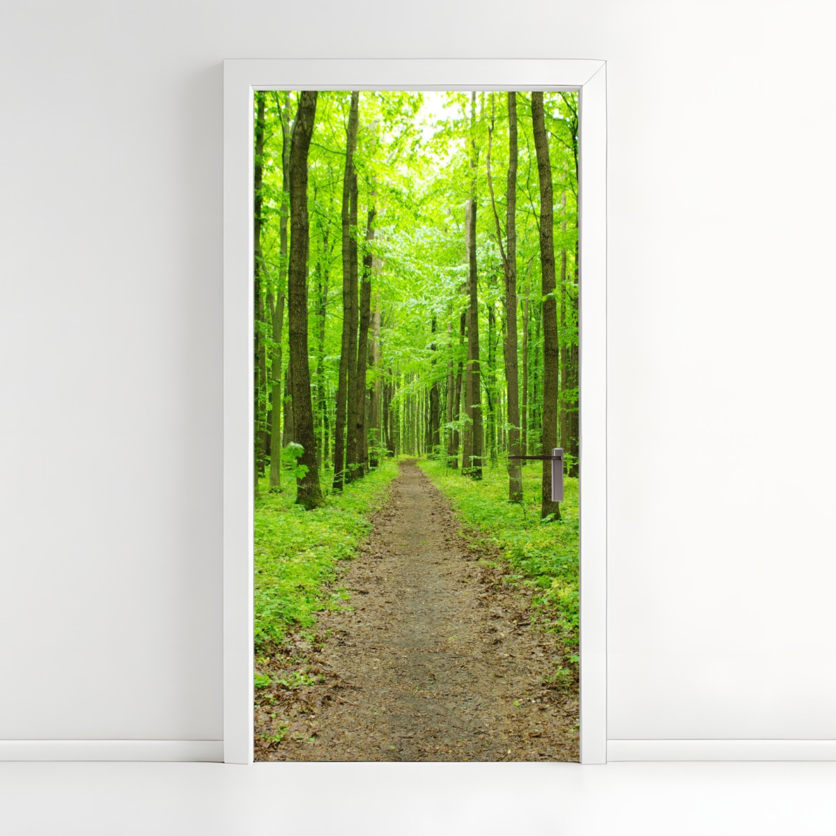 Door sticker serene green forest path