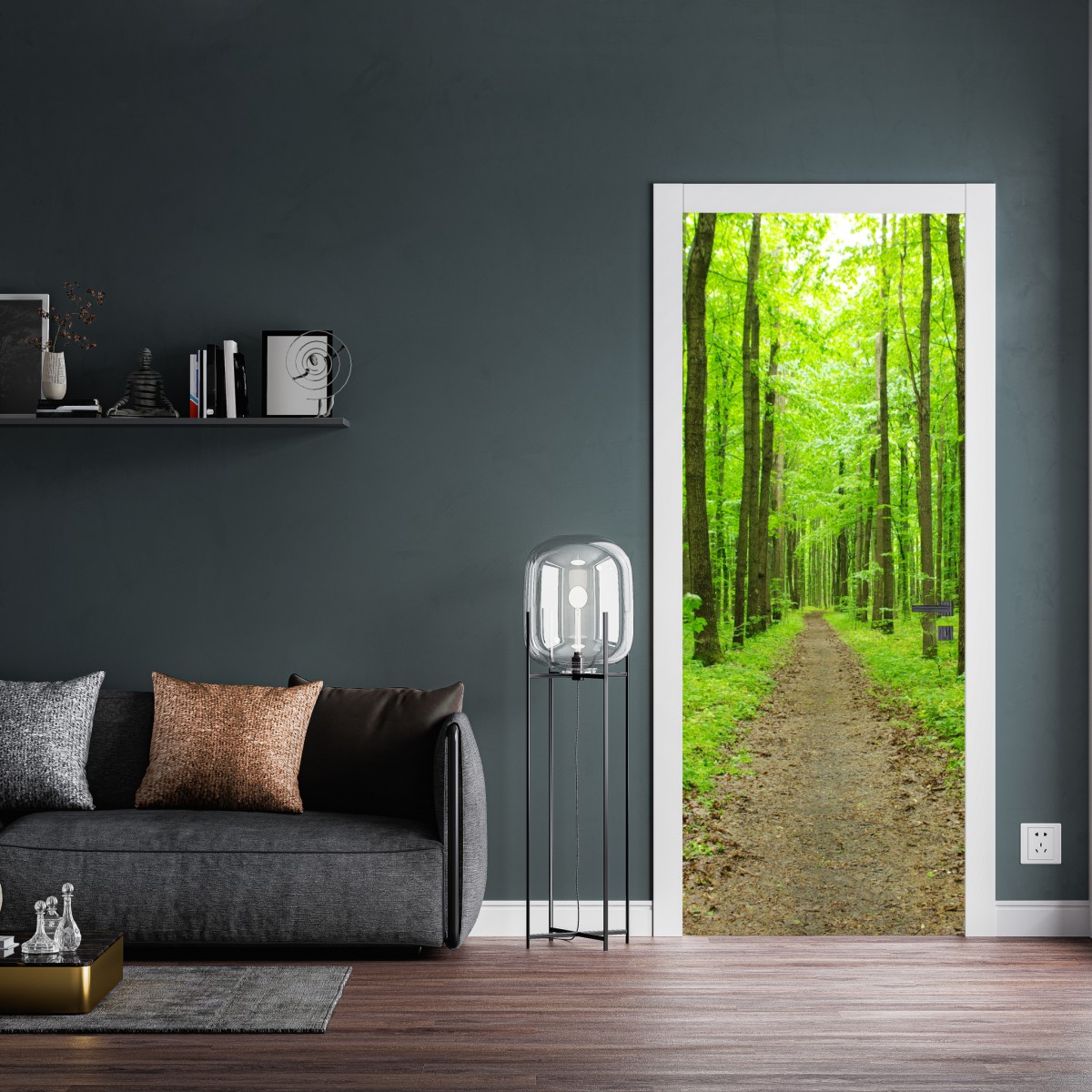 Naklejka na drzwi spokojna zielona ścieżka w lesie – Wallissimo® Naklejka na drzwi spokojna zielona ścieżka w lesie – Wallissimo®