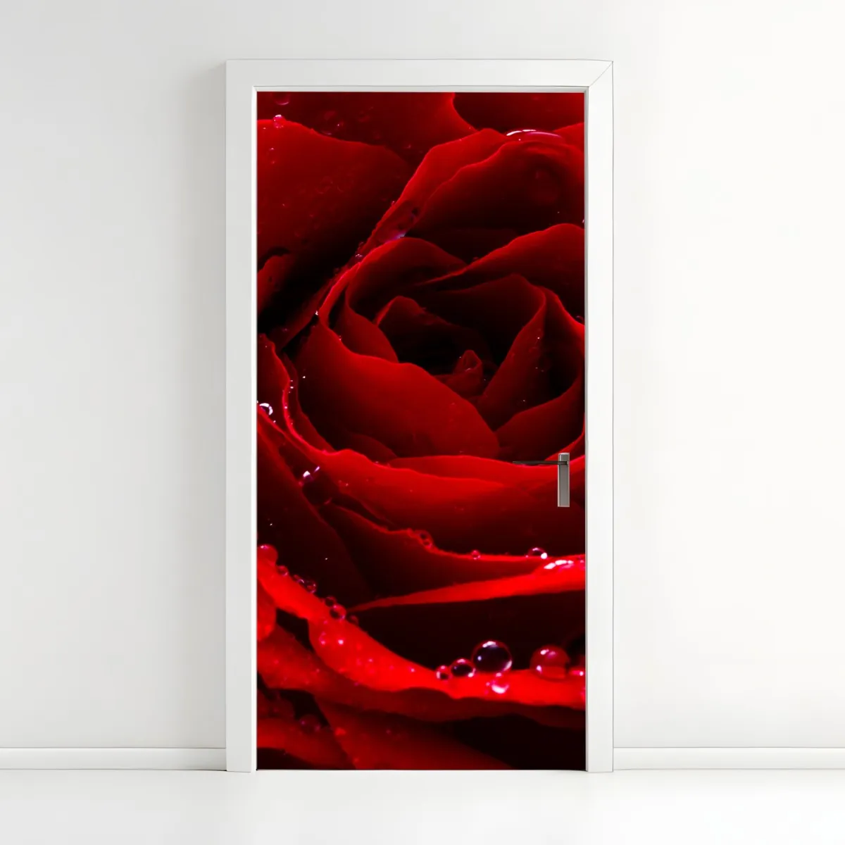 Naklejka na drzwi żywa czerwona róża - zbliżenie – Wallissimo® Naklejka na drzwi żywa czerwona róża - zbliżenie – Wallissimo®