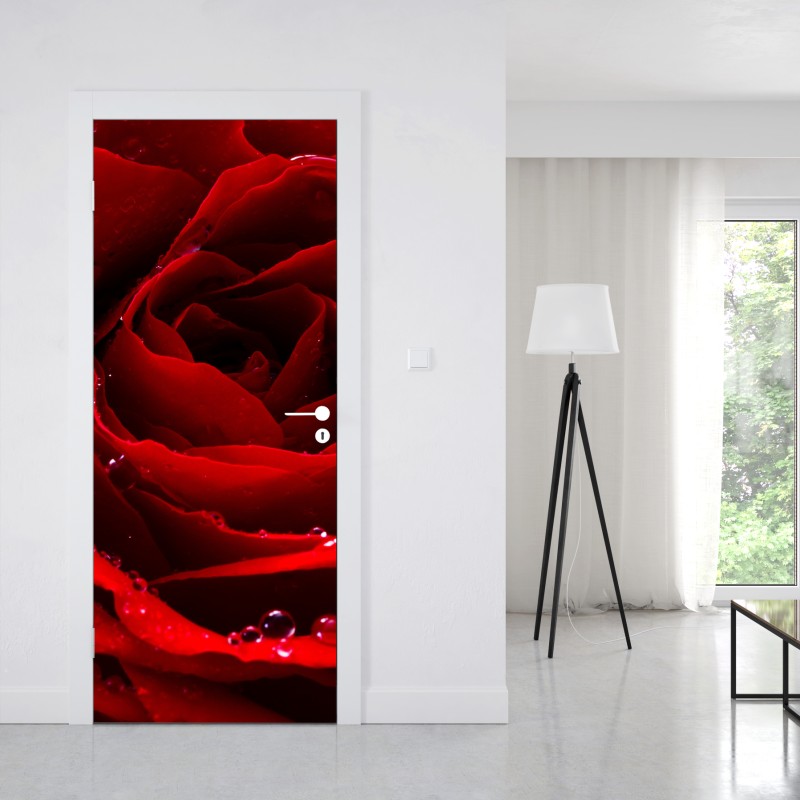 Naklejka na drzwi żywa czerwona róża - zbliżenie – Wallissimo® Naklejka na drzwi żywa czerwona róża - zbliżenie – Wallissimo®