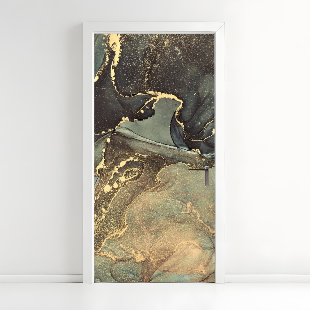 Door sticker turquoise and gold fluid abstract art