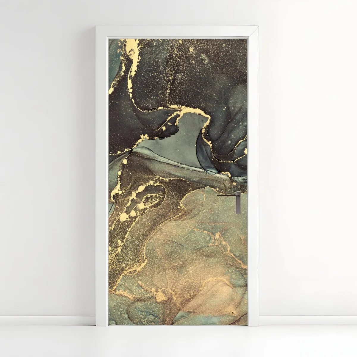 Naklejka na drzwi turkusowo-złota abstrakcja płynna – Wallissimo® Naklejka na drzwi turkusowo-złota abstrakcja płynna – Wallissimo®