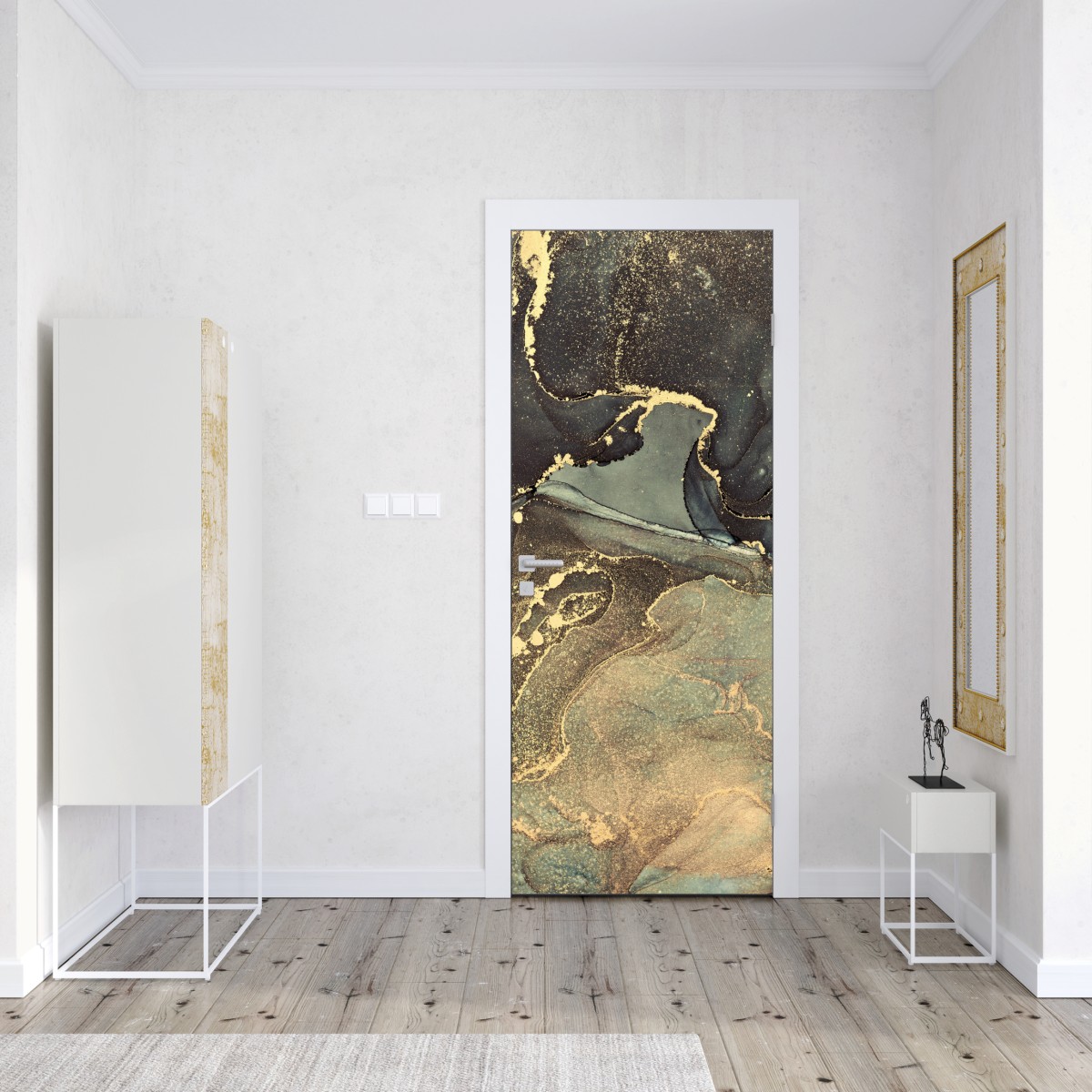 Naklejka na drzwi turkusowo-złota abstrakcja płynna – Wallissimo® Naklejka na drzwi turkusowo-złota abstrakcja płynna – Wallissimo®