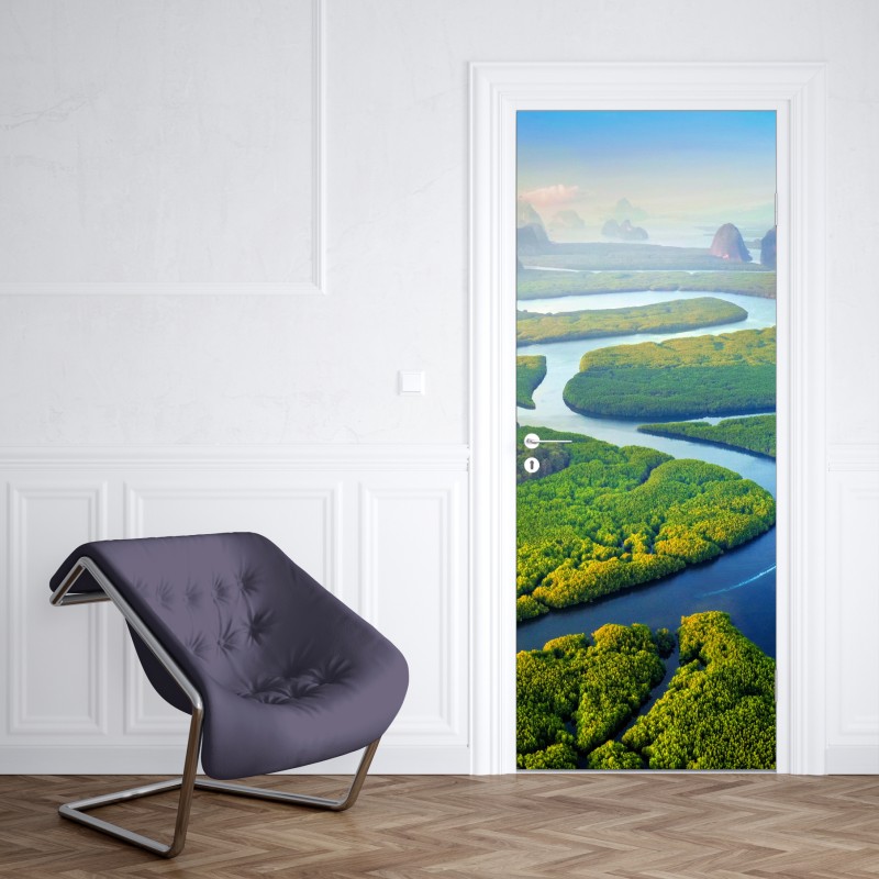 Naklejka na drzwi żywa różowa abstrakcja płynna – Wallissimo®