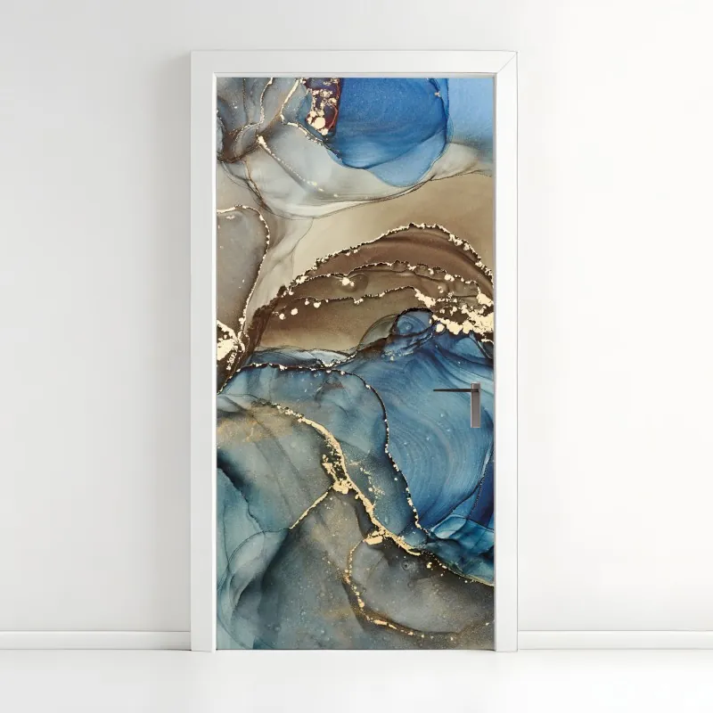 Naklejka na drzwi złoty wzór damaskowy na granatowym tle – Wallissimo®