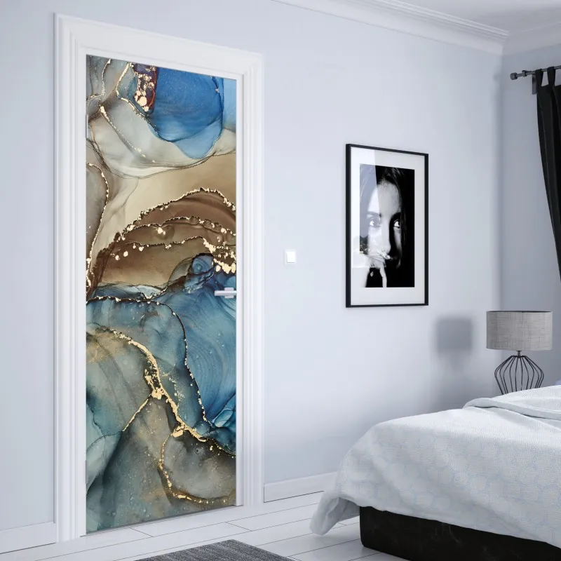 Naklejka na drzwi złoty wzór damaskowy na granatowym tle – Wallissimo®