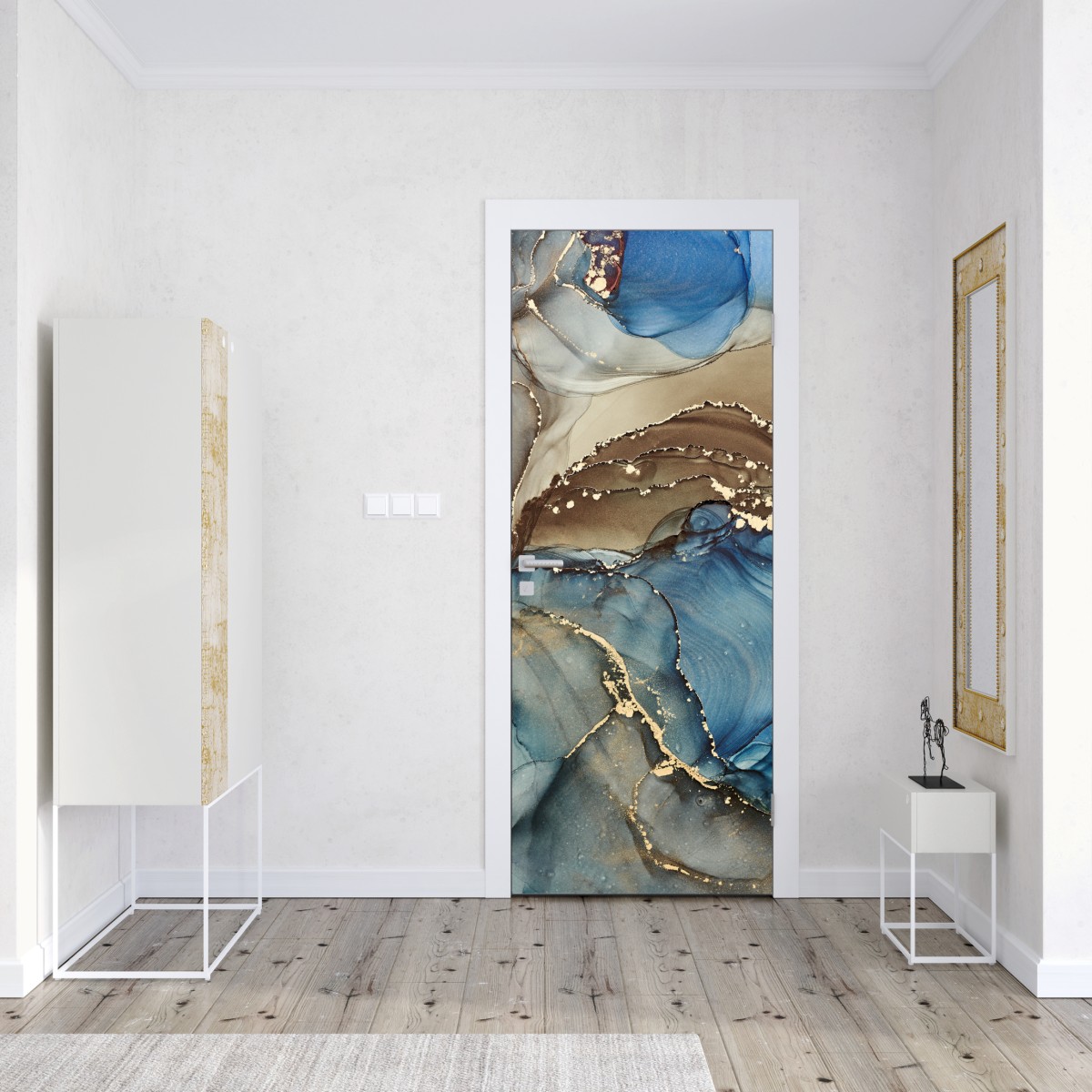 Naklejka na drzwi abstrakcja w odcieniach niebieskiego i złota – Wallissimo® Naklejka na drzwi abstrakcja w odcieniach niebieskiego i złota – Wallissimo®
